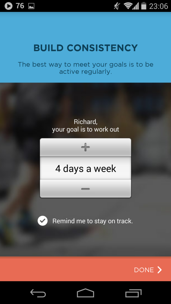 Workout Trainer's feature - setting to change weekly target to keep track. 